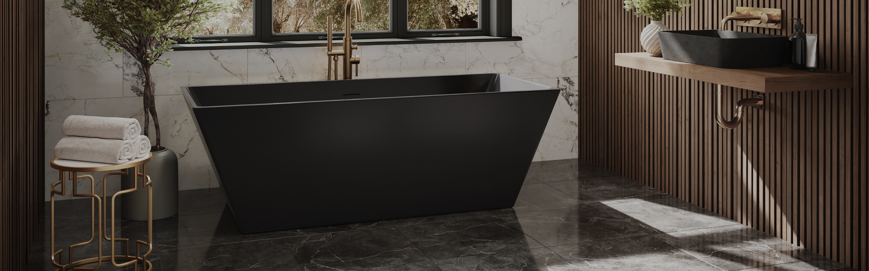 Bathroom with tile flooring and marble wall tile in a bathroom