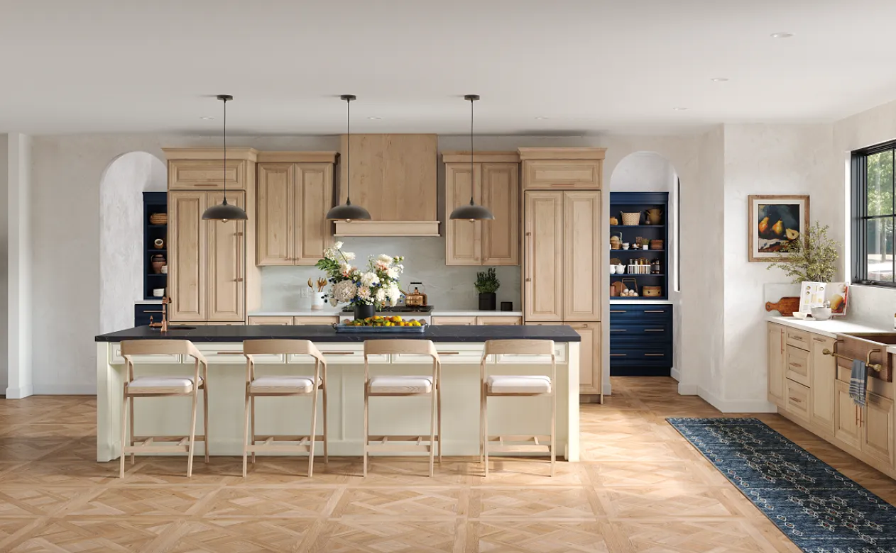 patterned flooring in modern kitchen
