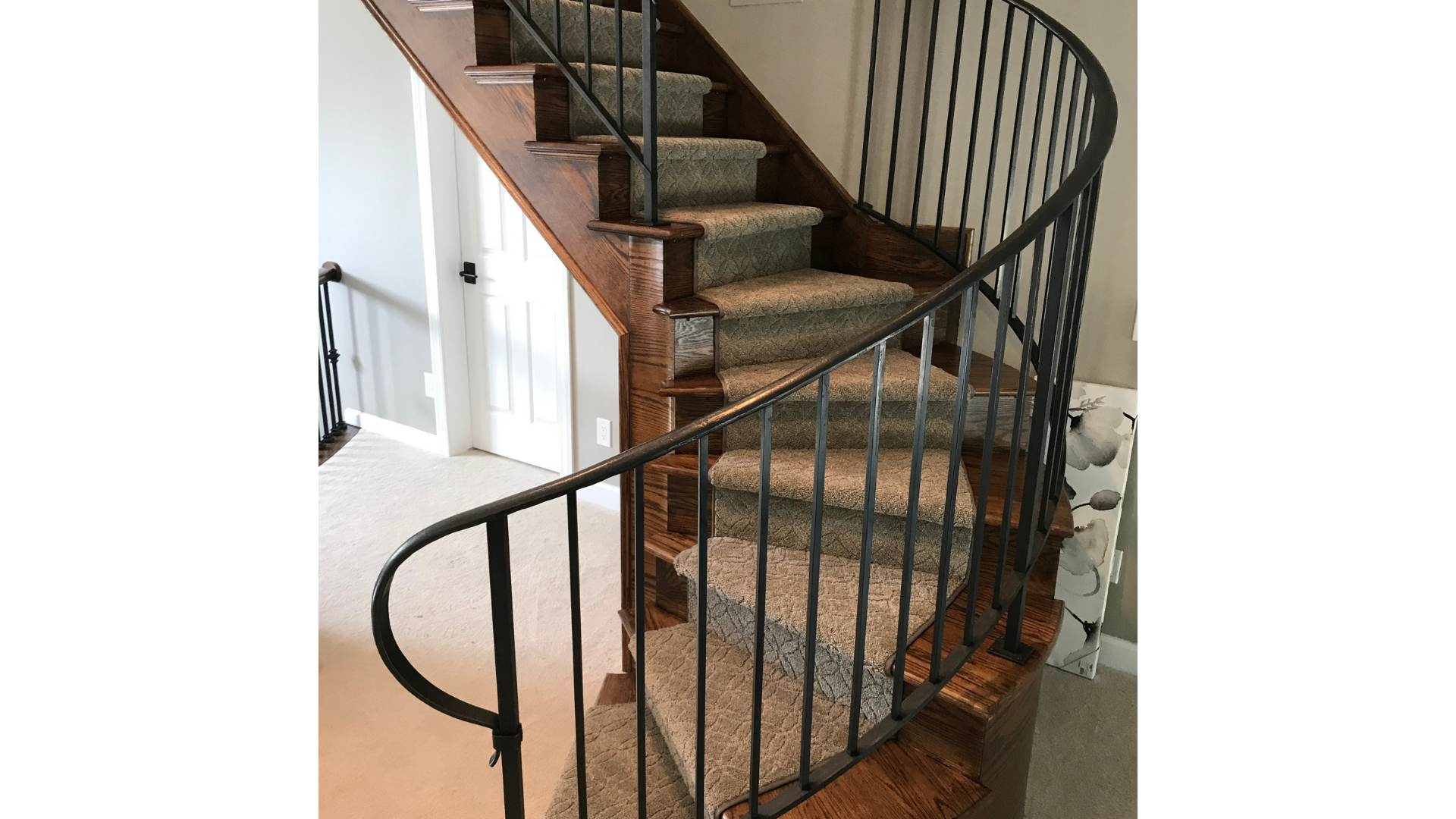 Stair runner installed on hardwood steps