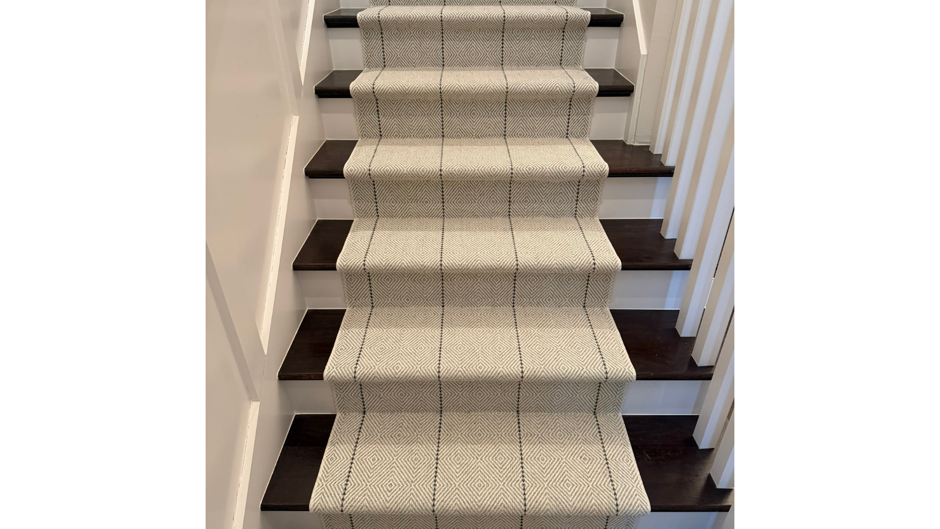 Neutral carpet stair runner installation